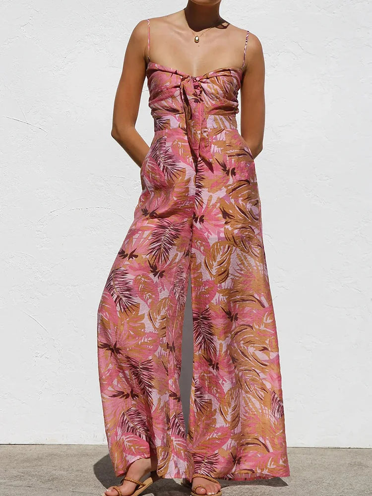 Wide Leg Pants Lace-Up Fashion Playsuits, Women Summer Holiday Sleeveless Chic Jumpsuits, 2025 Backless Simple Ladies Bodysuits