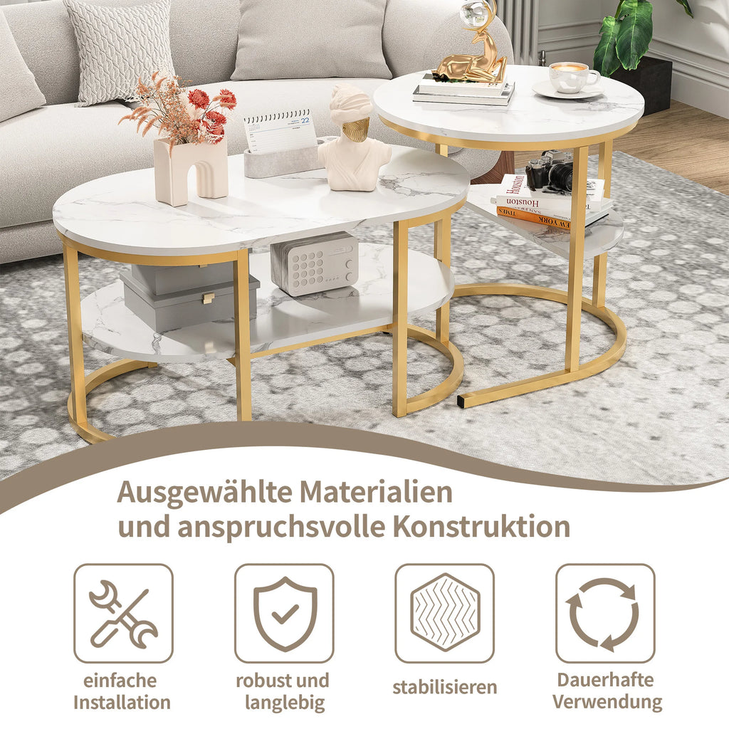 Creahappy - Set of 2 Modern Coffee Table, Stackable Elegant Coffee Table with Storage, Modern Living Room Furniture