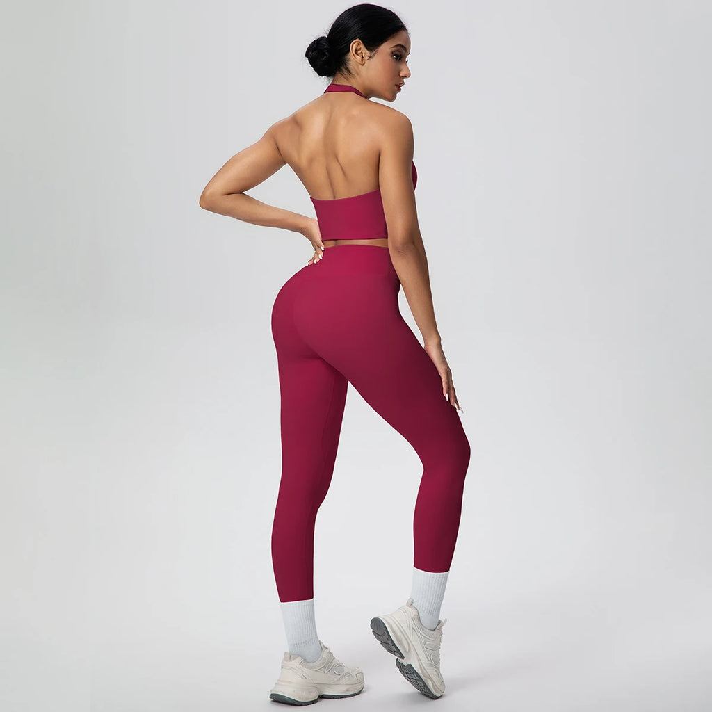 2PCS/set Yoga Set for Woman's Sexy Backless Halter Bra Sports Top Quick Drying Legging Summer Gym Fitness Pants Yoga Set