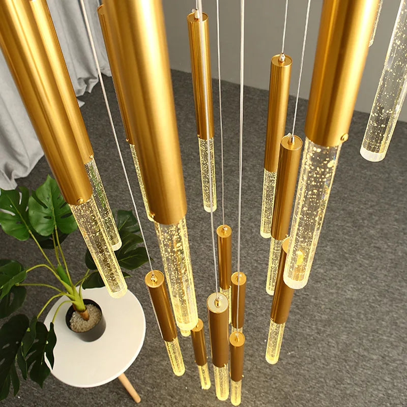 Modern Chandelier Lighting for Staircase Large Long Crystal Lamps Hallway Lobby Gold Chain Chandeliers Home Decor Light