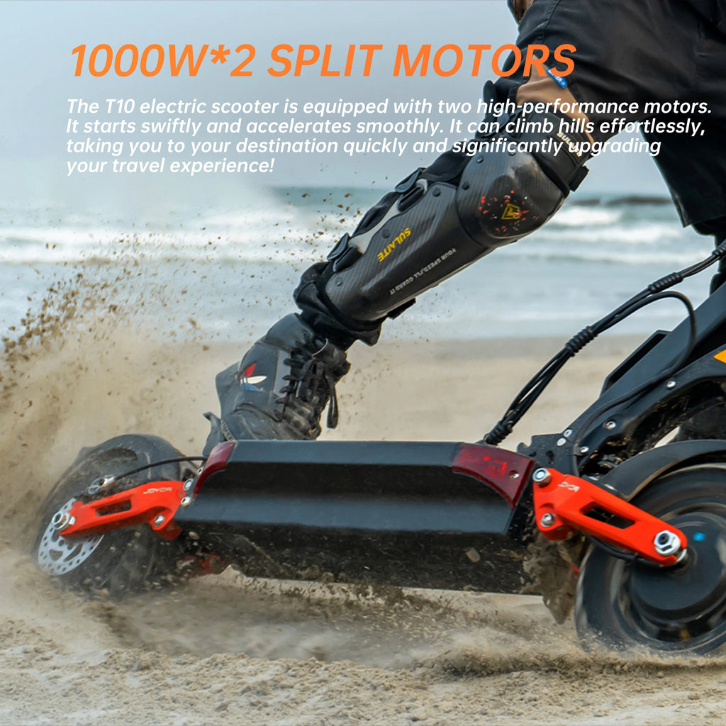 JOYOR T10 Flagship Electric Scooter 1000W Dual Motors 3600W Peak 37MPH 60V18Ah Battery 45 Miles Dual-Arm Suspension Dual Hydraulic Disc Brakes Anti-skid 10Inch OffRoad Tires High Speed Stability Aluminum Alloy Frame Foldable