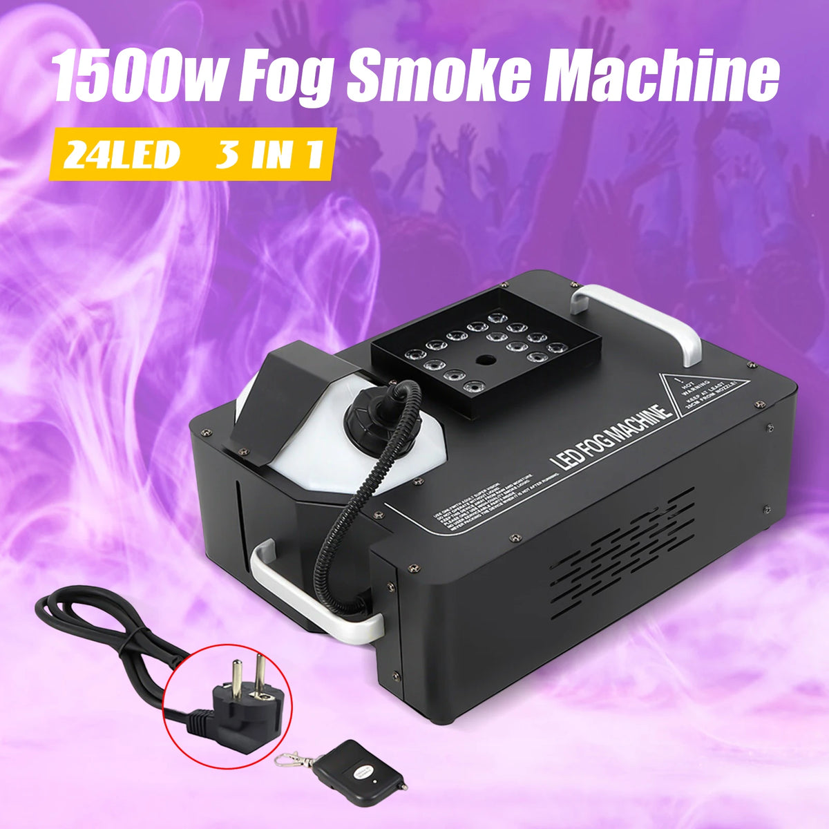 24LED 3‑in‑1 Vertical Column Smoke Machine, 1500W High‑Power Fog Machine with Remote Control for Stage, Party, Halloween, Wedding Events