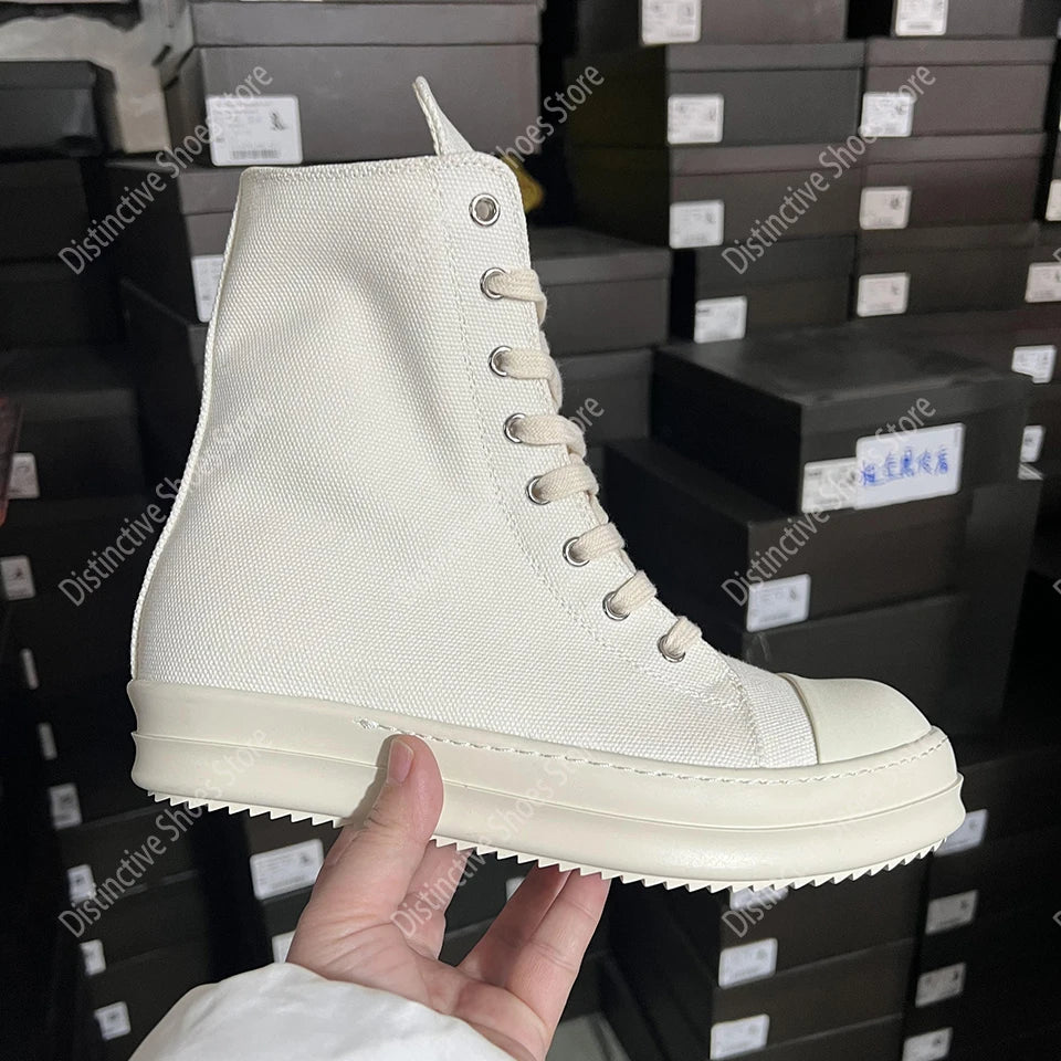Brand Men Shoes Ro Casual Canvas Shoes High Top Women Sneakers Quality Black Ankle Boot Designer Zipper Luxury Laces Flat Shoes