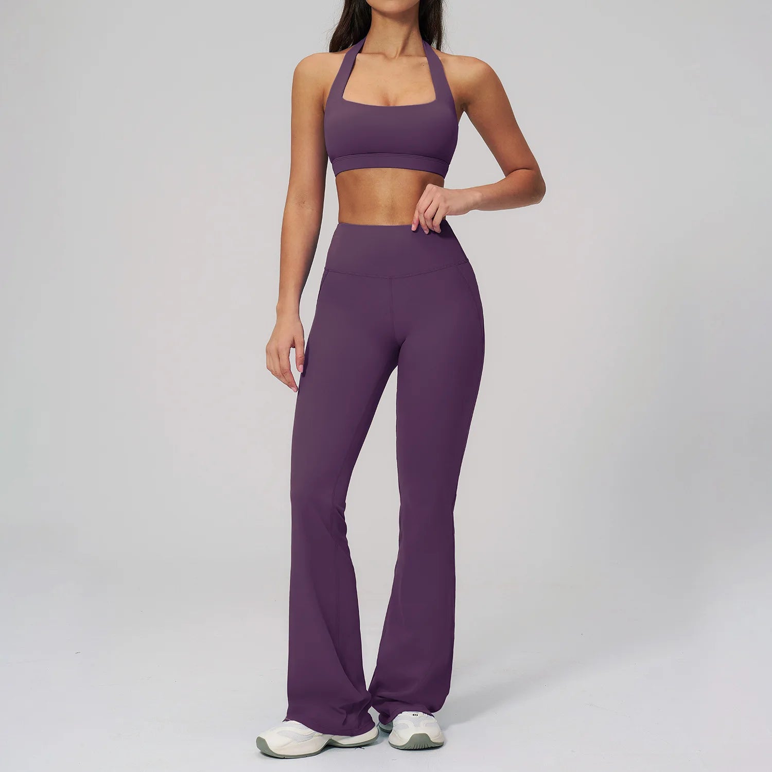 Women's Tracksuits 2PCS Flared Pants Yoga Set Gym Fitness Outfits Female Shockproof Sports Bra Yoga Workout Clothes Sports Sets
