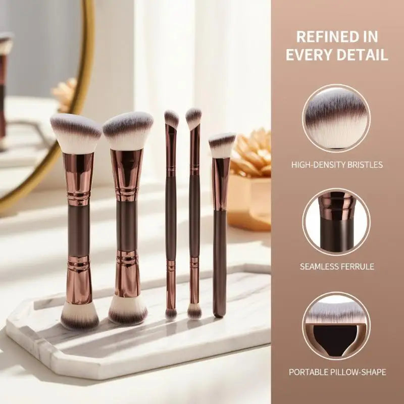 Double Head Face Makeup Brush Set Soft Fiber Foundation Brush Concealer Brush Beginner-Friendly Beauty Tools