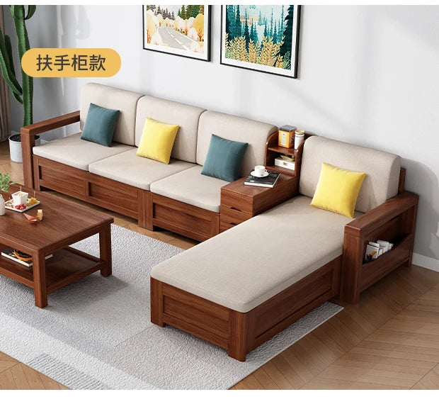 solid wood sofa simple modern living room winter and summer dual-purpose corner combination storage sofa