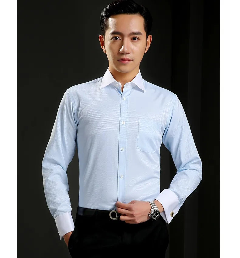 2025 Classic Regular Fit White French Cufflinks Men's Business Dress Long Sleeve Shirt Lapel Men Social Shirt