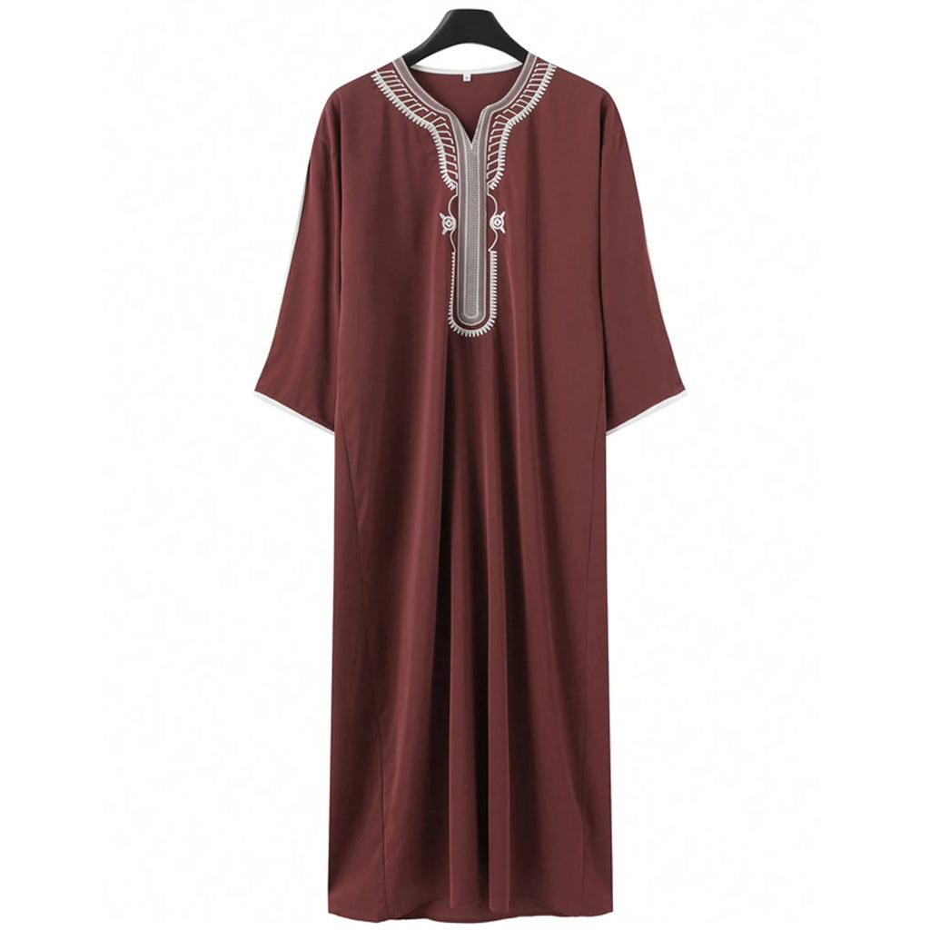 Arab Muslim Men's Robe  Ethnic Style Embroidered Moroccan Style Casual Traditional Islamic Thobe Long Dress Prayer Gown