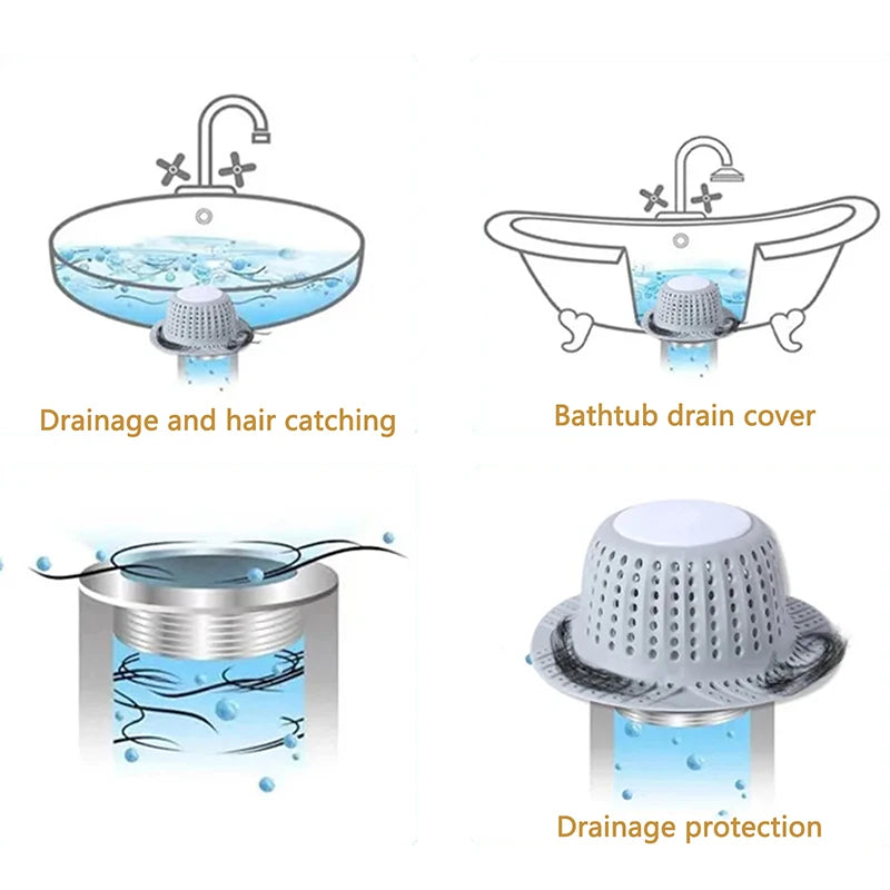Anti-Clogging Filter Sewer Filter Net, For Shower, Bathtub, Sink Drain Trap, Silicone Collapsible Drain Protector,