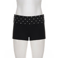 SUCHCUTE Y2k Square Rivet Low-Rise Knit Shorts Pants Streetwear Slim Elastic Shorts Bottoms All Match Casual Loungewear Summer