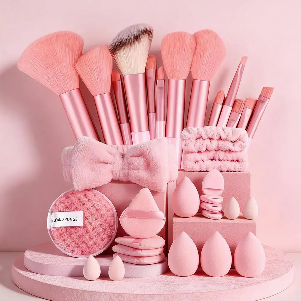 33Pcs Makeup Brushes Set Professional Soft Foundation Contour Blending Brushes with Spa Headband Wristband Makeup Tool for Women