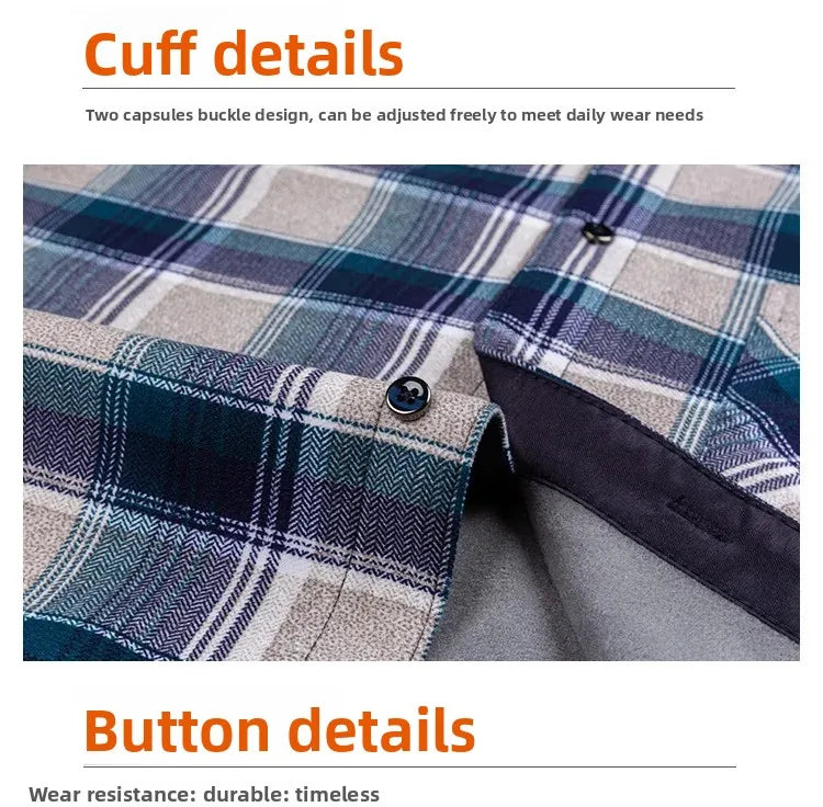 Thickened Fleece Winter Warm Shirt Men's Long Sleeve Plaid Casual Style Dad Clothes Comfortable Breathable Casual Shirt
