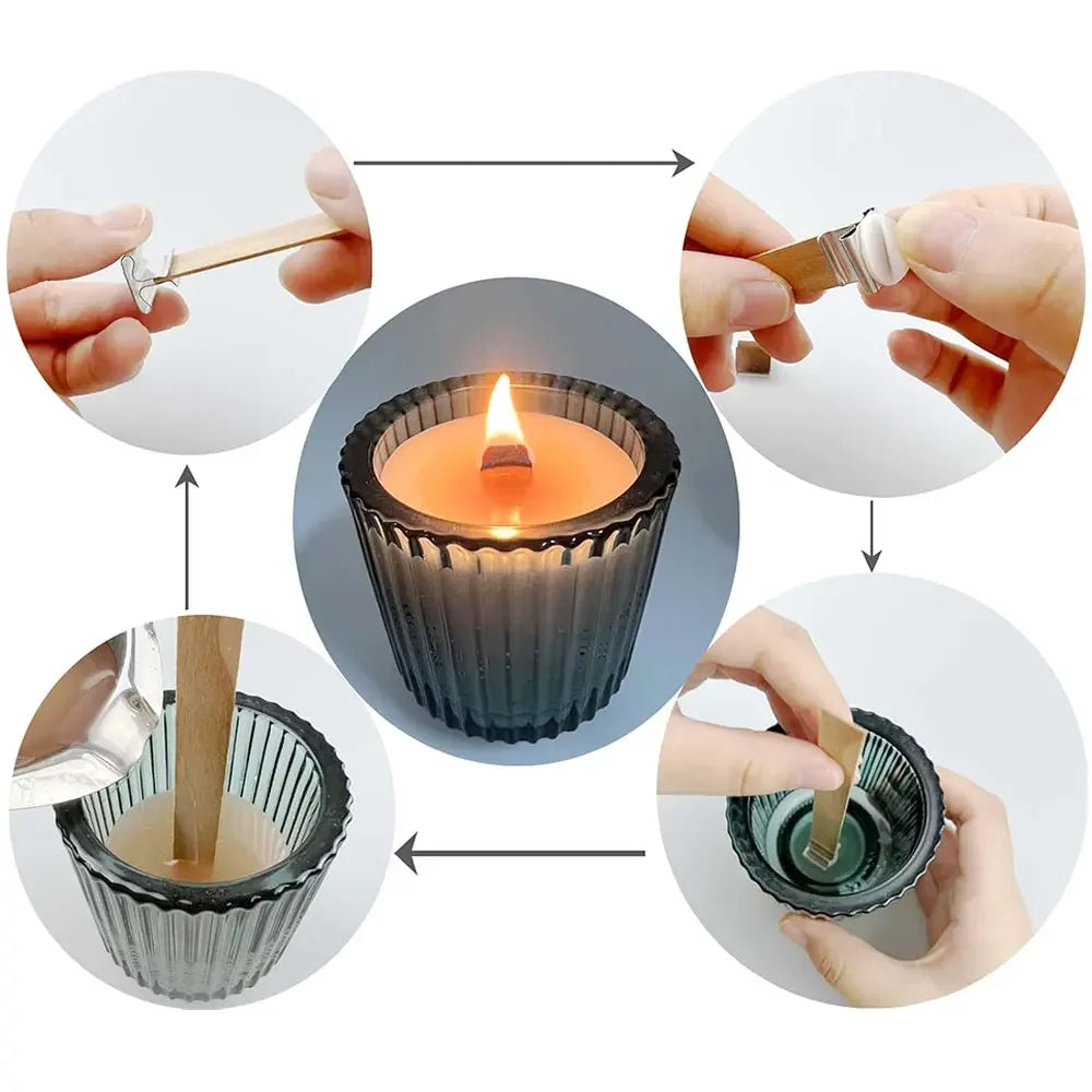 100Pcs Wooden Wick Stick with Base Candle Making Tools Multi Size Candlewick for Scented Candles Wedding Decor DIY Birthday Gift