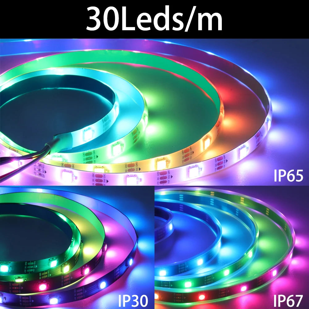 DC5V WS2812B SMD5050 RGBIC LED Strip WS2812 30/60/74/96/144Leds/Pixels Individually Addressable White/Black PCB Smart LED Lights