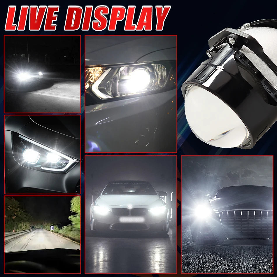 2.5 Inch Bi Led Projector Lens Led Light H4 H7 9005 9006 Car Headlight Bulb High Low Beam 6000K Diode 300W 30000LM Turbo Tuning