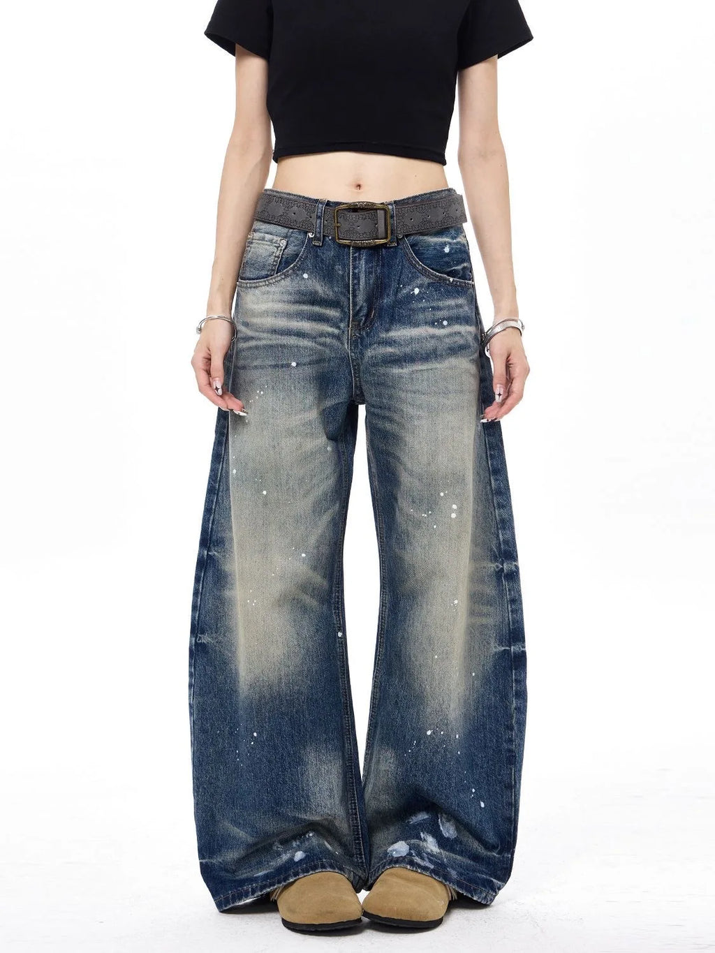 2026 Korean Style Fashion American Vintage Denim Pants Women High Waist Irregular Jeans Trouser Loose Wide Leg Trousers Retro