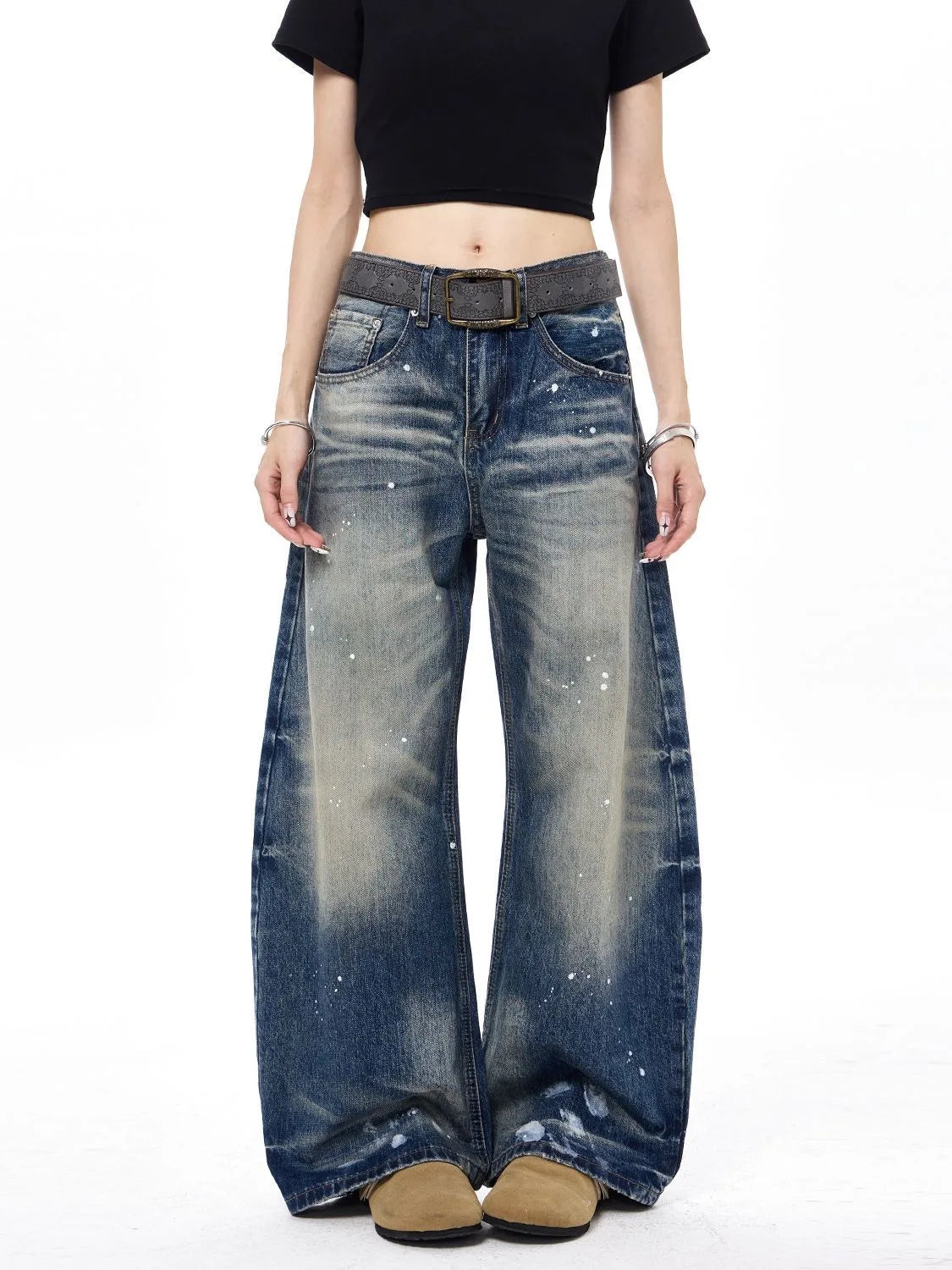 2026 Korean Style Fashion American Vintage Denim Pants Women High Waist Irregular Jeans Trouser Loose Wide Leg Trousers Retro