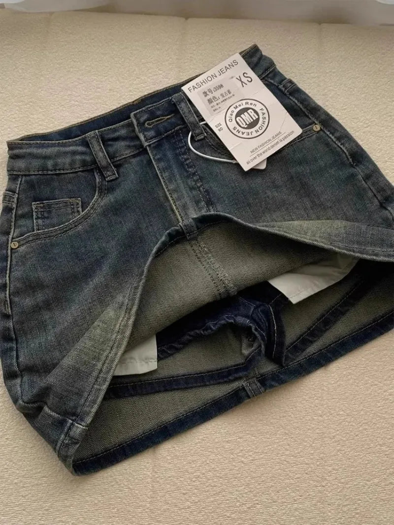 Sexy Retro Denim Skirt Women Anti-Light High Waist A-Line Slimming American Hot Girl Wrap Body Skirt Summer Fashion Mini Skirt