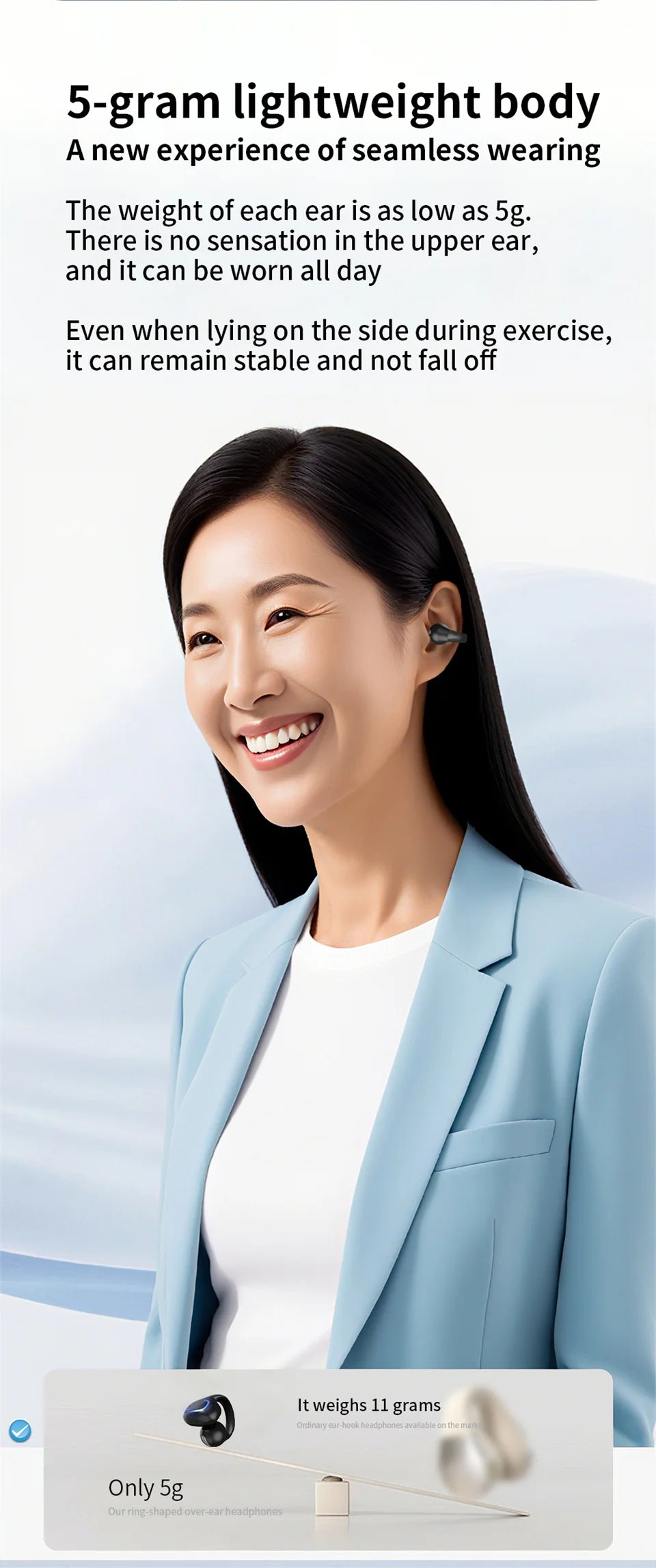 Earphone Clip Wireless Bluetooth Headphone Air Conduction Headset High Quality TWS Auriculares Sport Noise Canceling With Mic