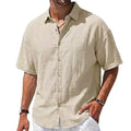 Summer Short Sleeve Shirts Men's Casual Linen T-shirts Men Cotton Lapel Shirts Male Beach Hawaiian Shirt Man Summer Gym Tshirts