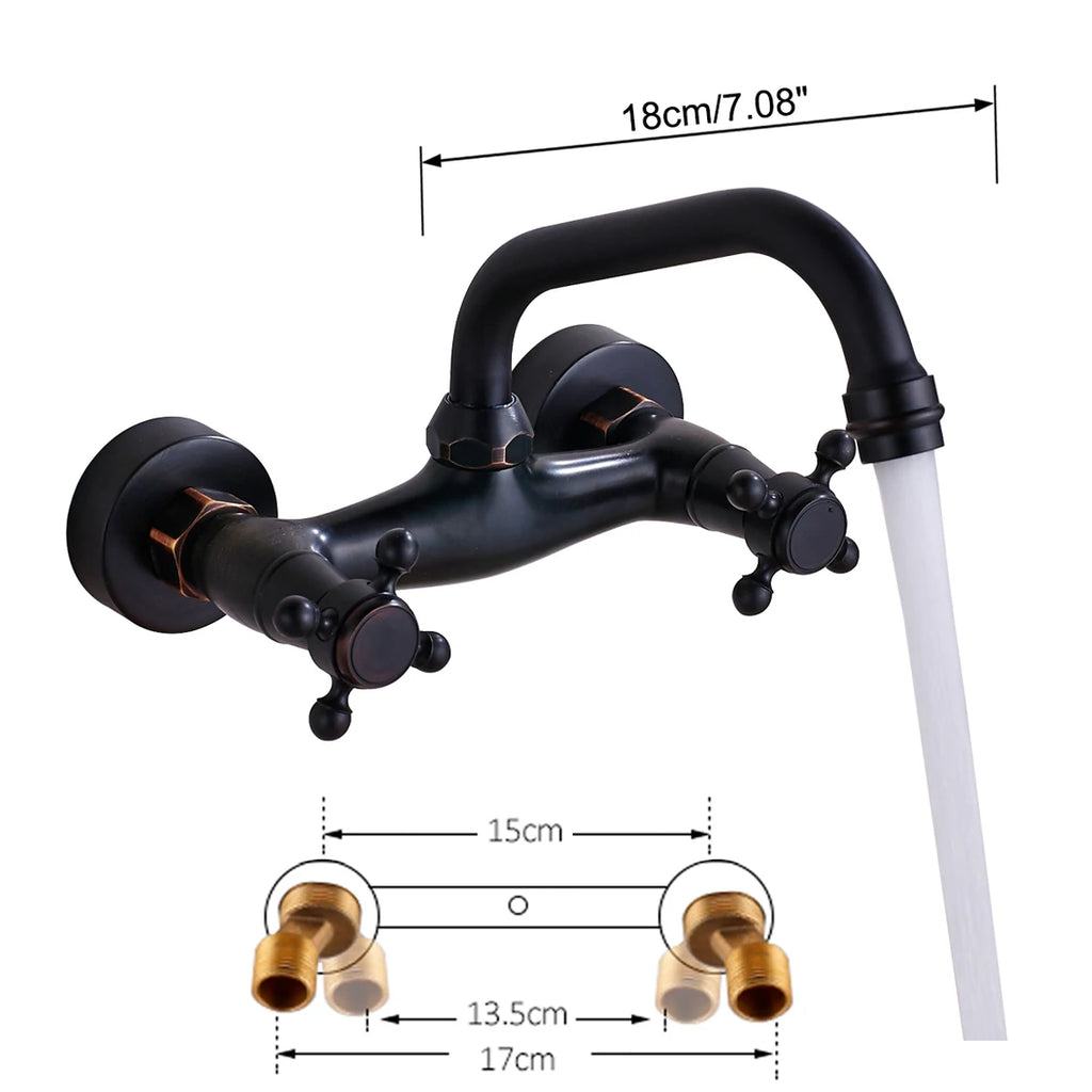Antique Brass Basin Faucet Wall Mounted Bathroom Mixer Tap Hot Cold Sink Faucet 360 Rotation Spout Chrome Kitchen Mixer Taps