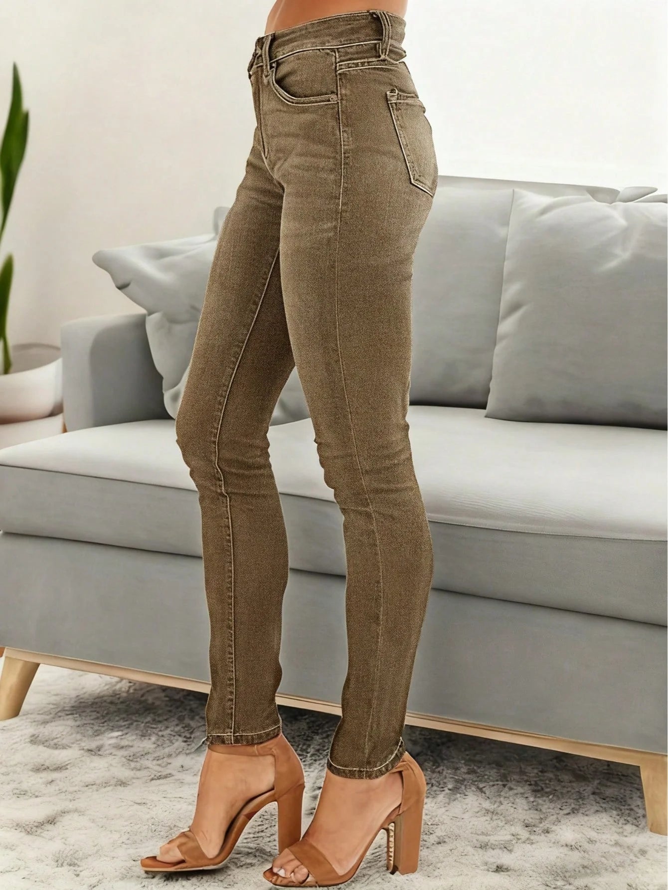 Women's Fashionable Elegant Casual Versatile Washed Cat's Whisker Pattern Skinny Fit Denim Jeans for Daily Wear