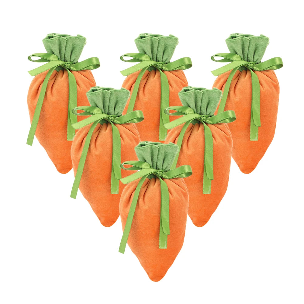1Pc/10Pcs Easter Carrot Gift Bags Velvet Carrot Drawstring Bags Easter Candy Cookie Packaging for Kids Easter Decoration 2026