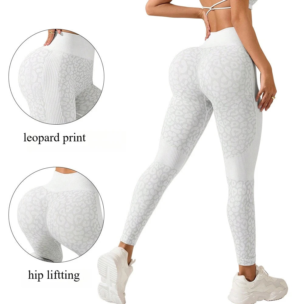 Women Leopard Print Leggings Seamless Knited Yoga Pants High Elastic Sexy Hip Liftting Workout Running Fitness Pants
