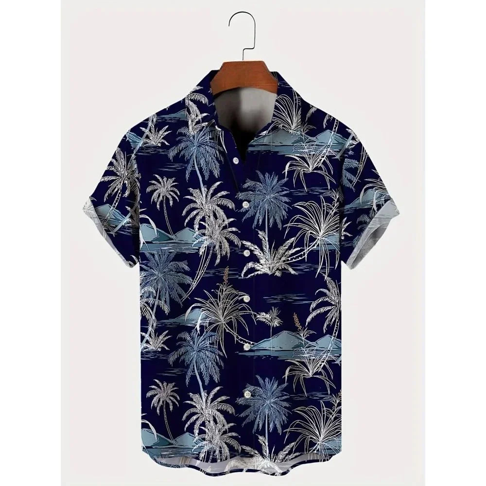 Cat Cartoon Print Shirt] Plus Size 3D Digital Print Cartoon Fun Men's Short Sleeve Button Shirt Fashion Hawaiian Vacation Shirt