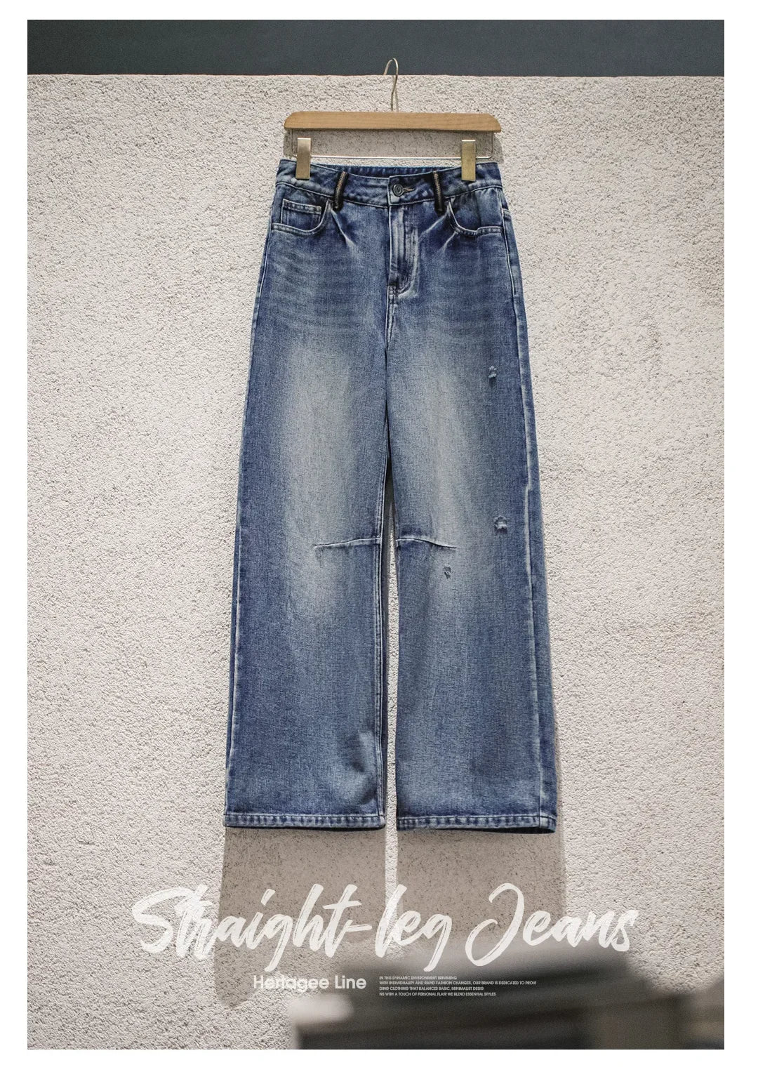Maden Women's Vintage Low Waist Denim Jeans Heavyweight Washed Casual Long Pants with YKK Zipper for Spring and Autumn