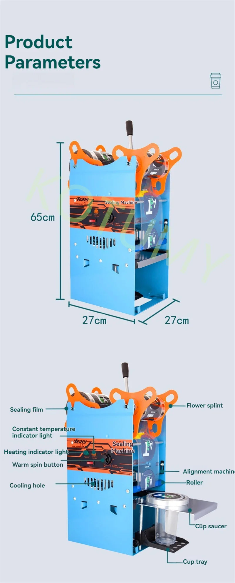 Manual Tea Cup Sealer Machine 300 Cup/h Blue Manual Boba Tea Sealer Machine 95mm Cup Diameter Cup Sealing Machine
