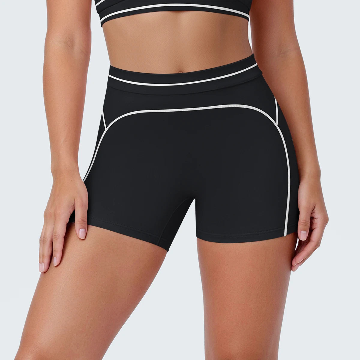 High Waist Stripe Fitness Yoga Shorts for Woman's Quick-Dry Breathable Hip-lifting Summer Gym Running Color Blocking Yoga Shorts