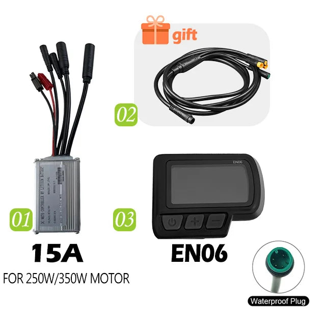 250W-750W Brushless For Electric Bike Controller LCD Panel Scooter EN06 S830 S866 JN Controller 15A 25A WP Plug Square Wave GD06