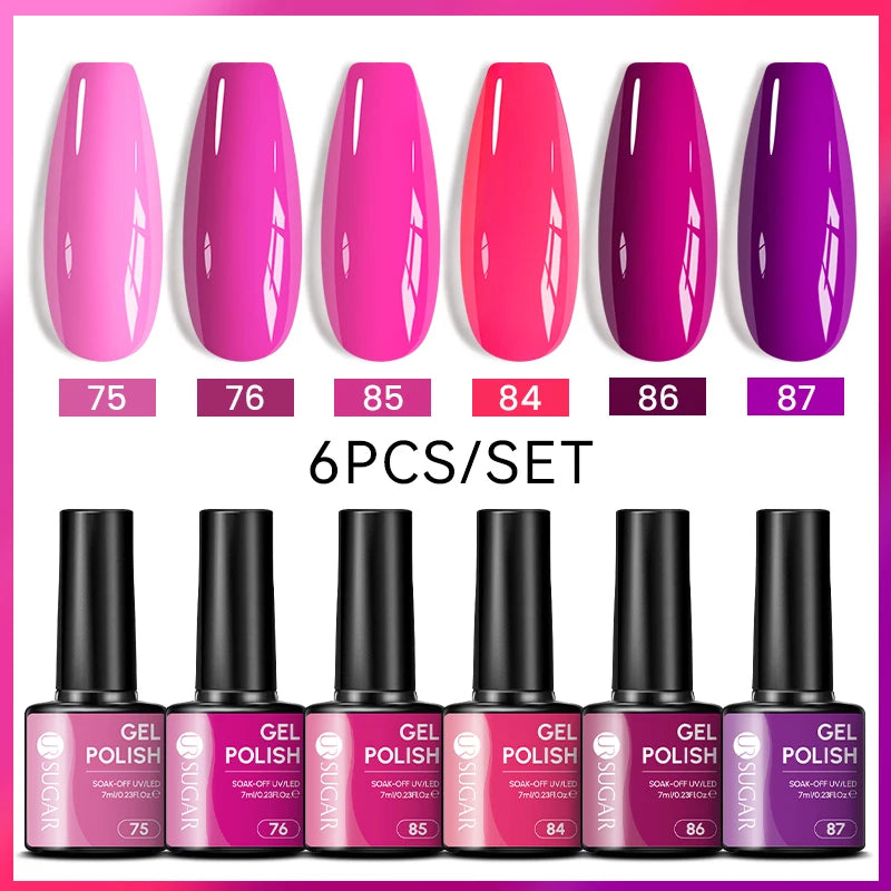 UR SUGAR 6Pcs/Set 7ML Gel DIY Nail Polish Autumn Semi Permanent Soak Off UV LED Gel Varnish Nail Art Design Manicure Kit