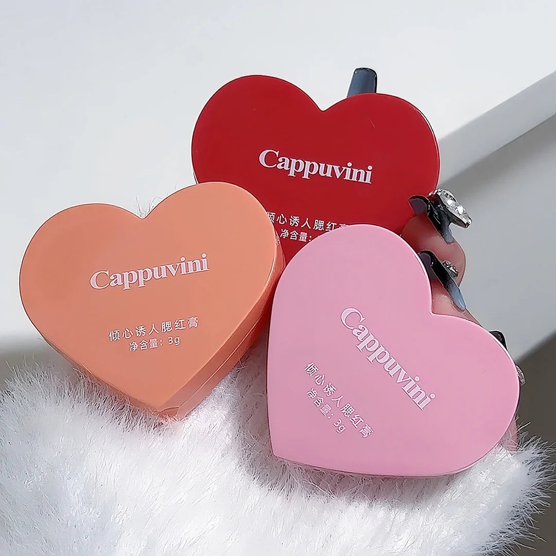 Love Air Cushion Powder Blusher with Mirror Red Rouge Matte Whitening Waterproof Makeup Cheek Tint Contour Peach Blush Cream