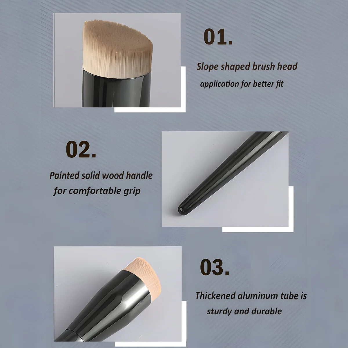 1 Foundation Brush Flat Top Brush, Contour Brush, Angled Blush Brush, Professional Makeup Brush for Blending Liquids, Creams, An