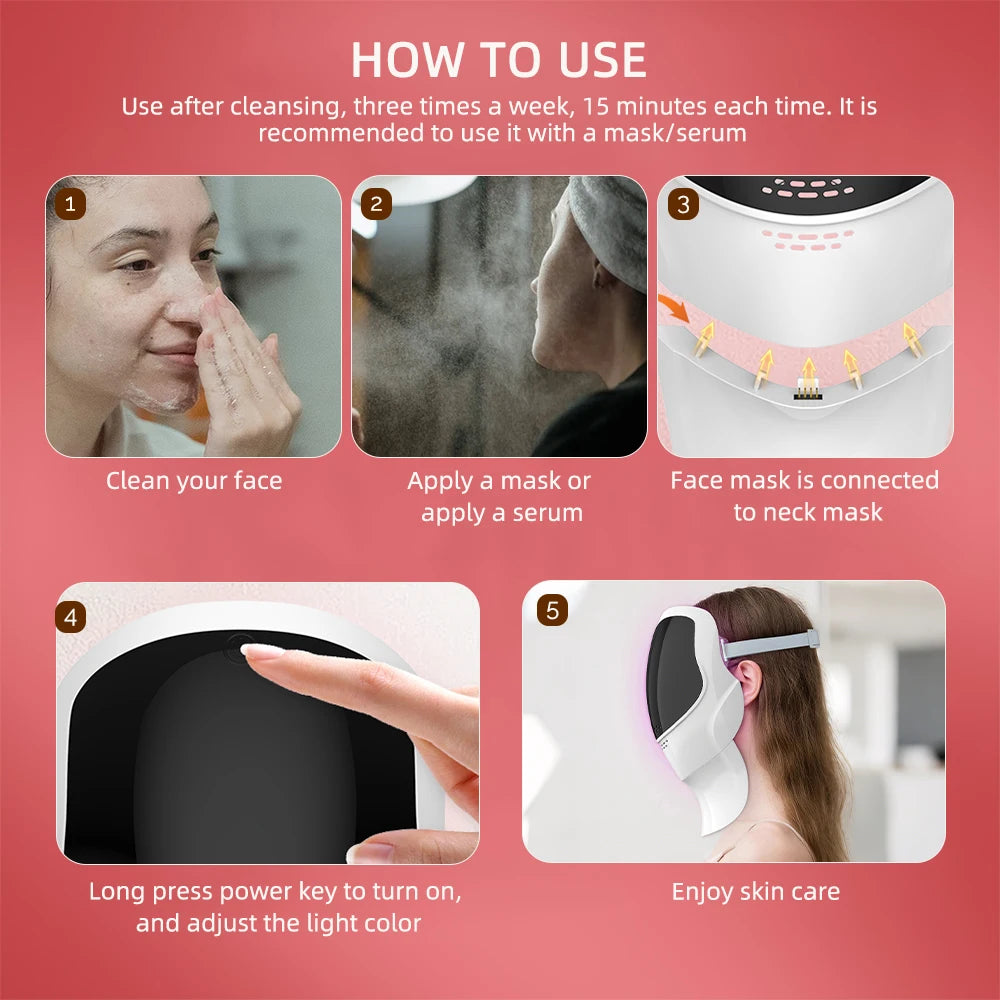 7 Colors LED Face Neck Mask Rechargeable LED Photon Beauty Mask Machine Facial Lifting Skin Care Tool