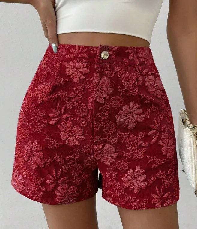 Women's Retro Jacquard High Waist Straight Shorts Summer Breathable Street Casual Hot Pants Versatile Bottoms for Daily Vacation