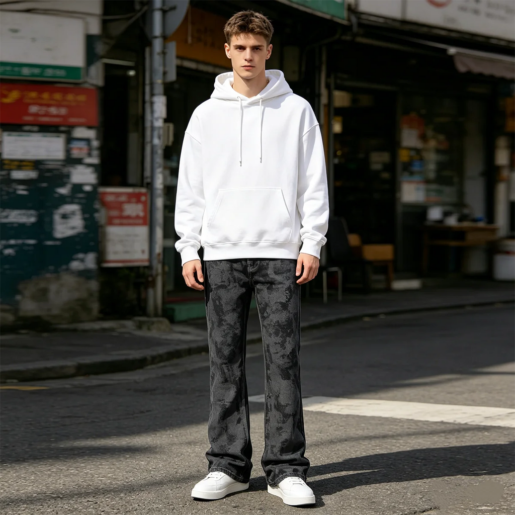Men's Tie Dye Flared Denim Jeans Washed Handmade Brushed Wax Coating Casual Jean Pants Y2k Streetwear Slim Fit Bootcut Pants