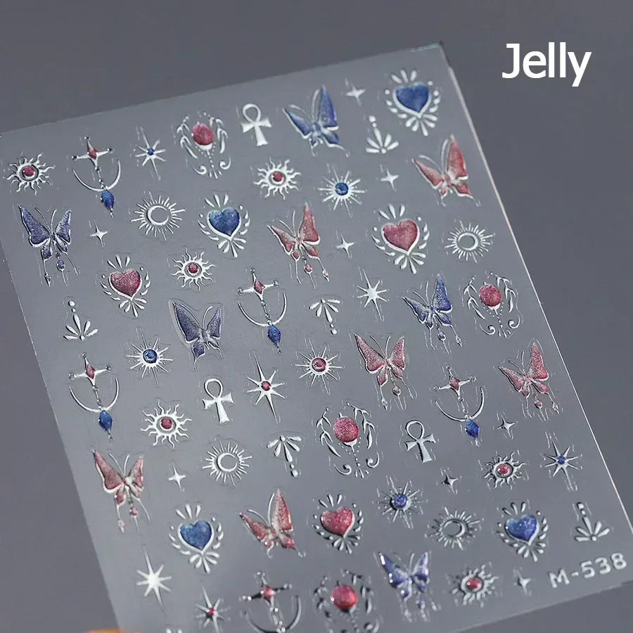 5D Gradient Love Gem Glitter Love Heart Colorful Cat's Eye Rhinestone Soft Self Adhesive Nail Art Stickers Shiny Manicure Decals
