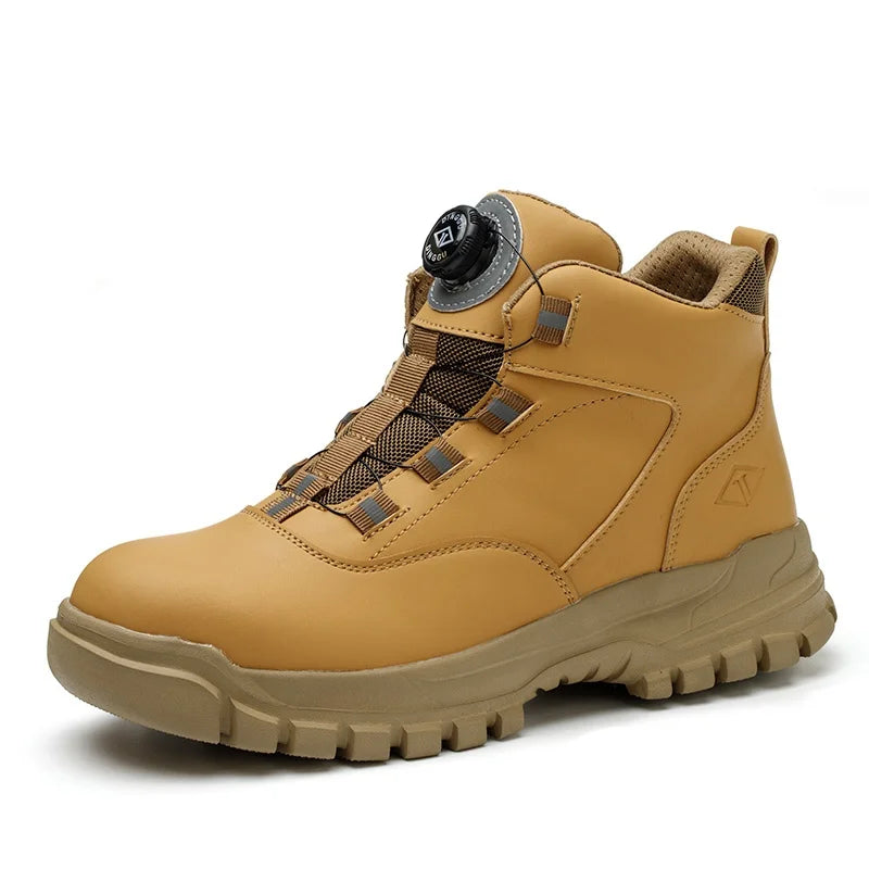 WOUDHONY Work Shoes Men Anti-smashing Anti-puncture Safety Shoes Rotating Buttons Autumn Winter Protective Work Safety Boots