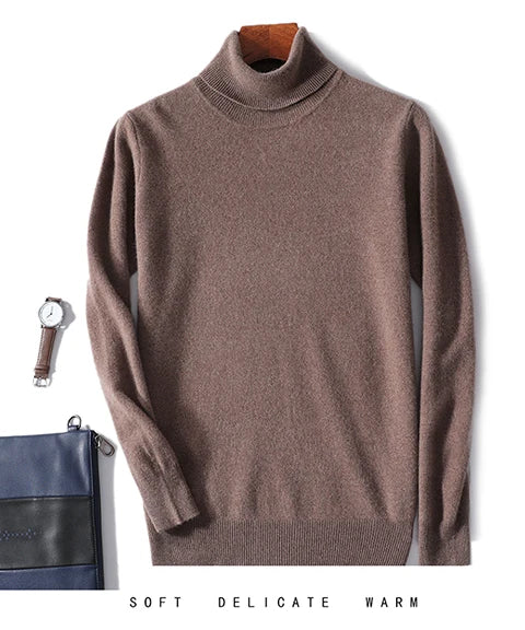 Men Turtleneck Cashmere Pullover 100% Pure Wool Knitwear Sweater Basic Solid Smart Casual Jumper Male Tops Autumn Winter