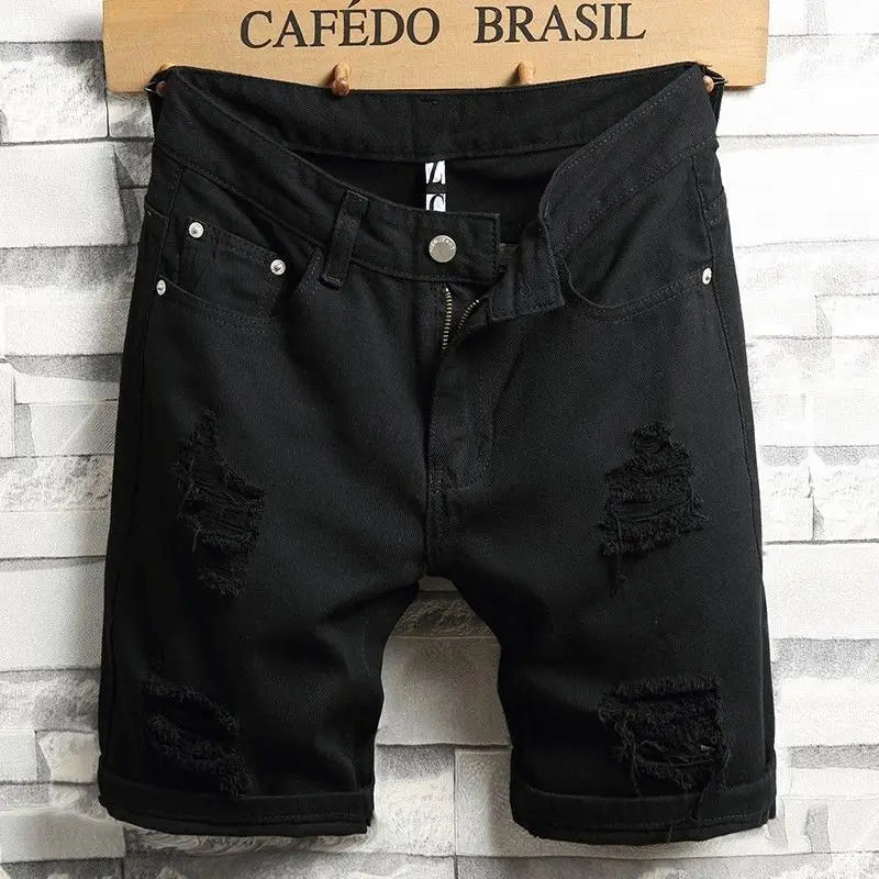 Men's Denim Shorts 2025 Summer Y2k Streetwear Ripped Casual Denim Knee Length Solid Jeans Shorts White New Classic Jeans Shorts
