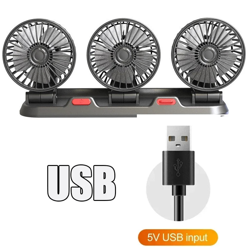 1/2/3 Head Car Fan Summer Air Cooler USB/12V/24V Adjustable 2 Speeds Silent Fan for Home Desk Office & Car