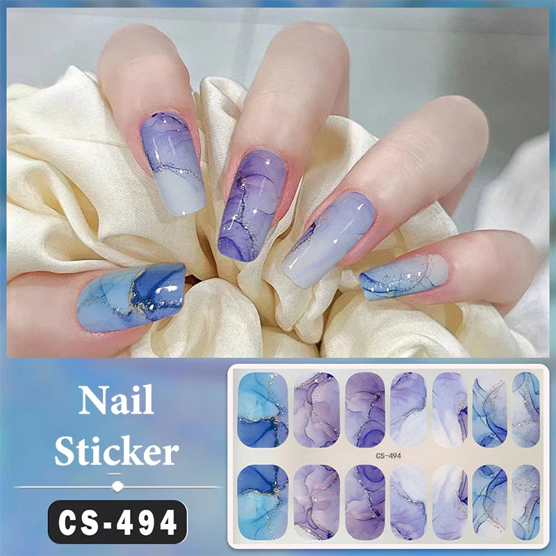No Baking Lamp Waterproof Nail Wraps Full Cover Nail Stickers Firm And Not Easy To Fall Off 14 Nails/Set Multi Color Nail Patch