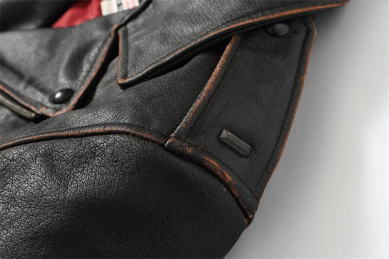 Retro Black Winter Leather Jacket Men Vintage Style Plus Size 5XL Genuine Natural Thick Cowhide Diagonal Zipper Leather Coat