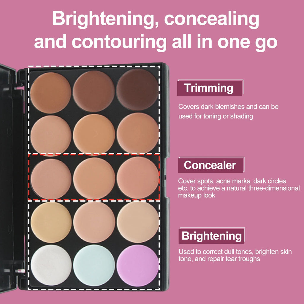 15 Colors Face Concealer Cream Contour Palette,Moisture Cream Makeup Foundation Full Coverage Foundation Covering Perfect Makeup