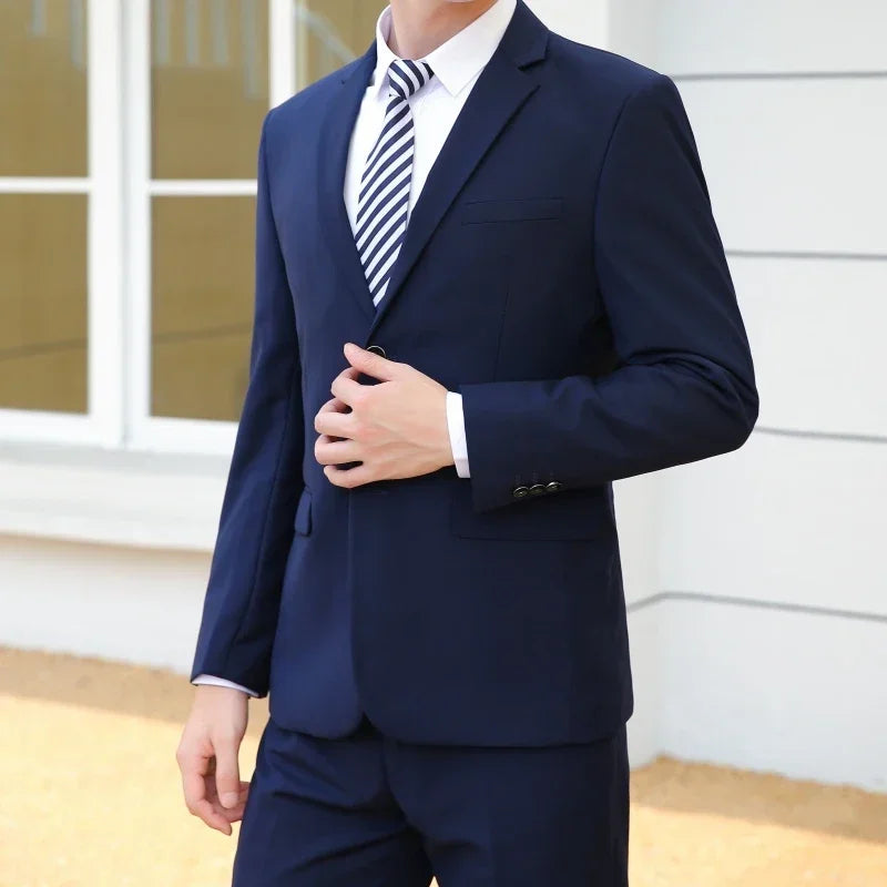 8XL Suit (Blazer+pants) Fashion Business Gentleman Italian Style Slim Solid Color Professional Suit Wedding Groom Best Man Suit