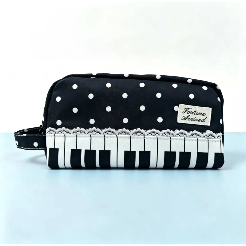 Polka Dot Piano Keyboard Backpack Back-to-school Girl Music Theme Embroidered Nylon Backpack Large Capacity Lightweight Backpack