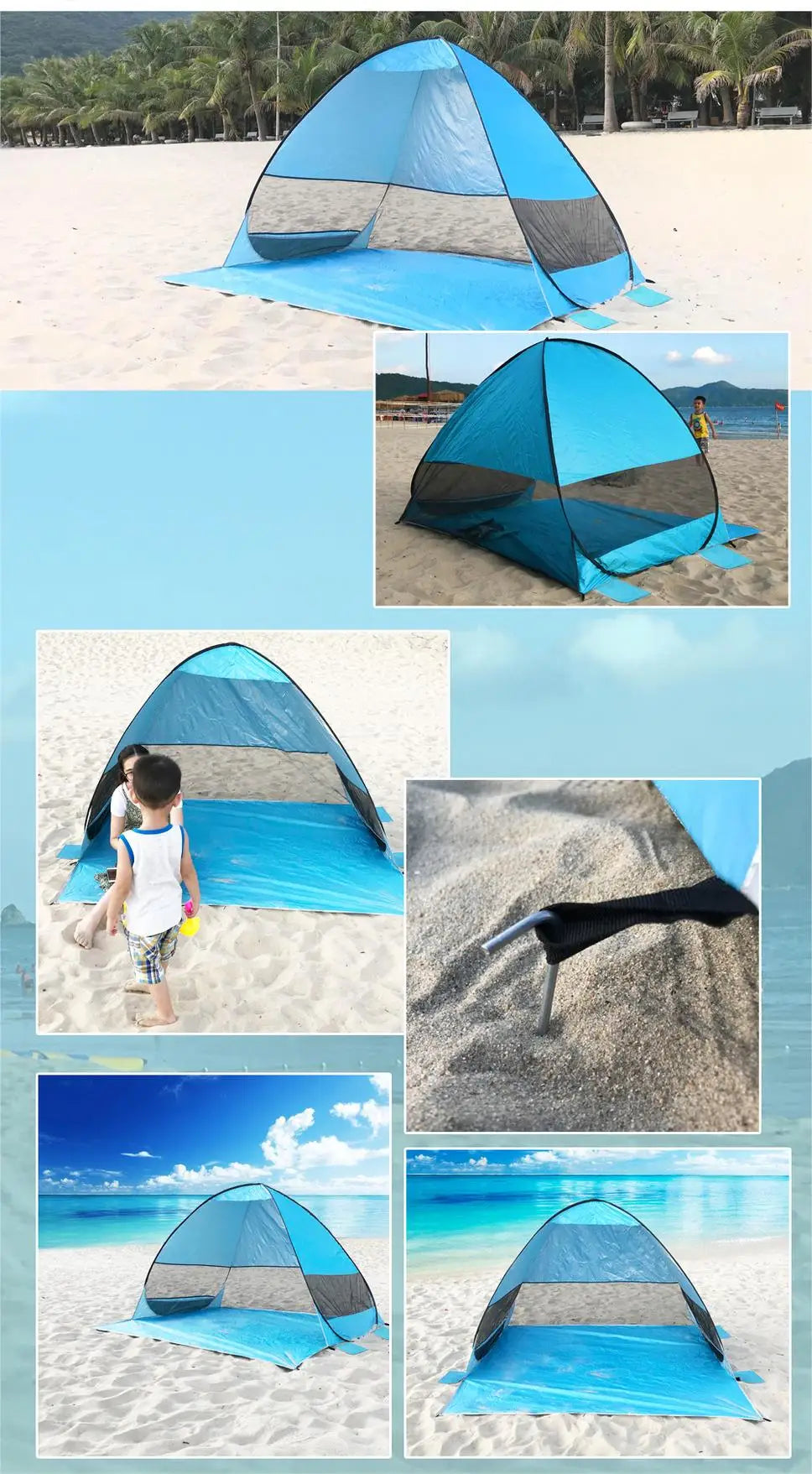 Beach Tent  Automatic Instant Pop Up Tent Potable Beach Tent Outdoor Waterproof UV Protection Camping Fishing Tent